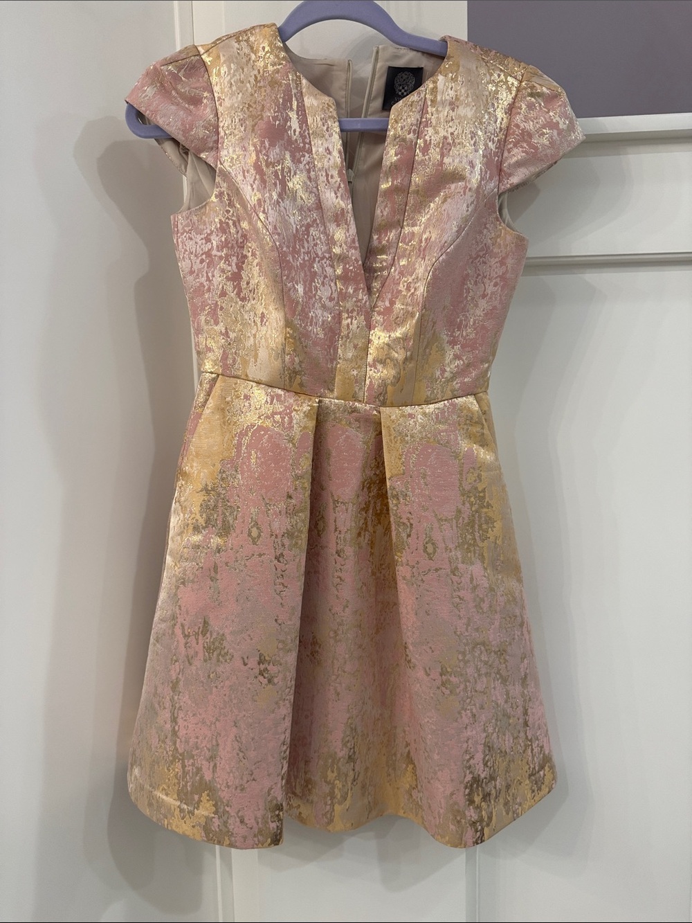 Vince Camuto Pink and Gold Metallic Fit-and-Flare Dress